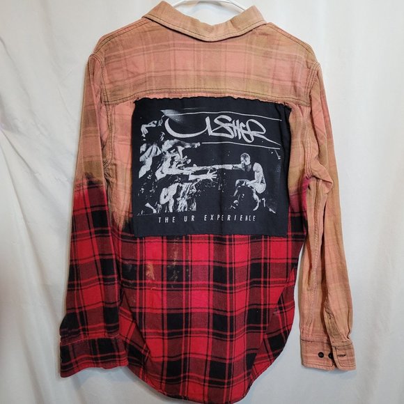 Usher Flannel Shirt Upcycled  Ombre Bleached  Adult Med - Picture 1 of 8